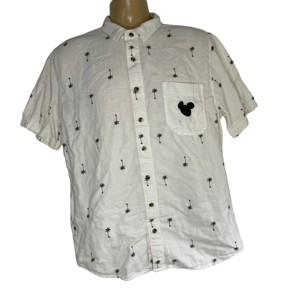 Junk Food Disney Mickey Mouse Palm Tree Print Button Up Shirt White Mens Large